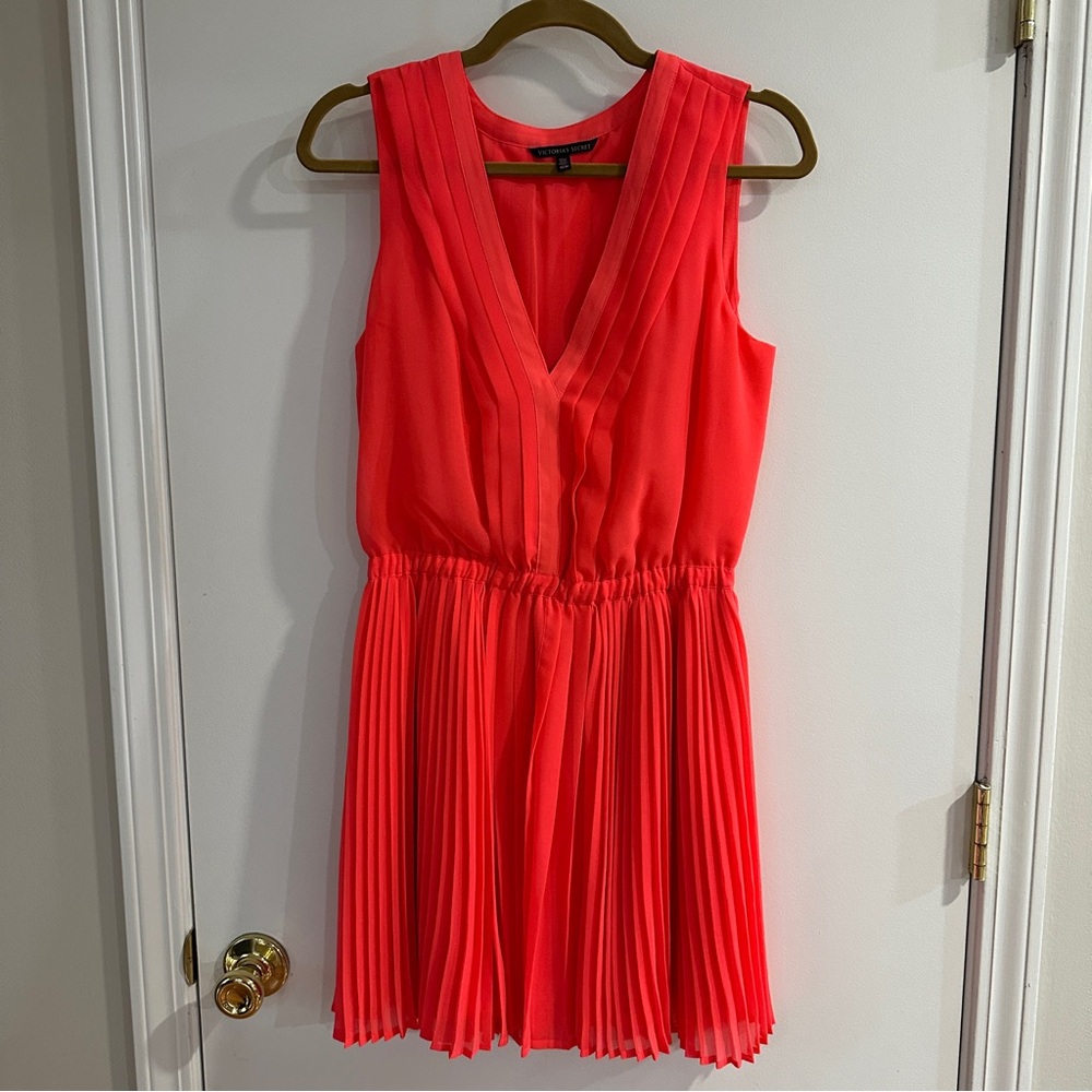 Victorias Secret neon coral pleated a-line dress
